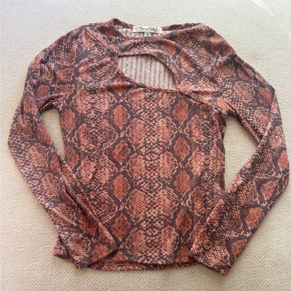 Vine & Valley Terracotta Snake Print Cutout Top